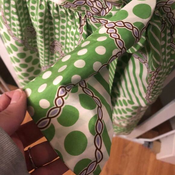 Tibi Green Silk Short Sleeve Wrap Dress V Neck Womens 2 Polka Dot Trad Wife - Picture 6 of 8